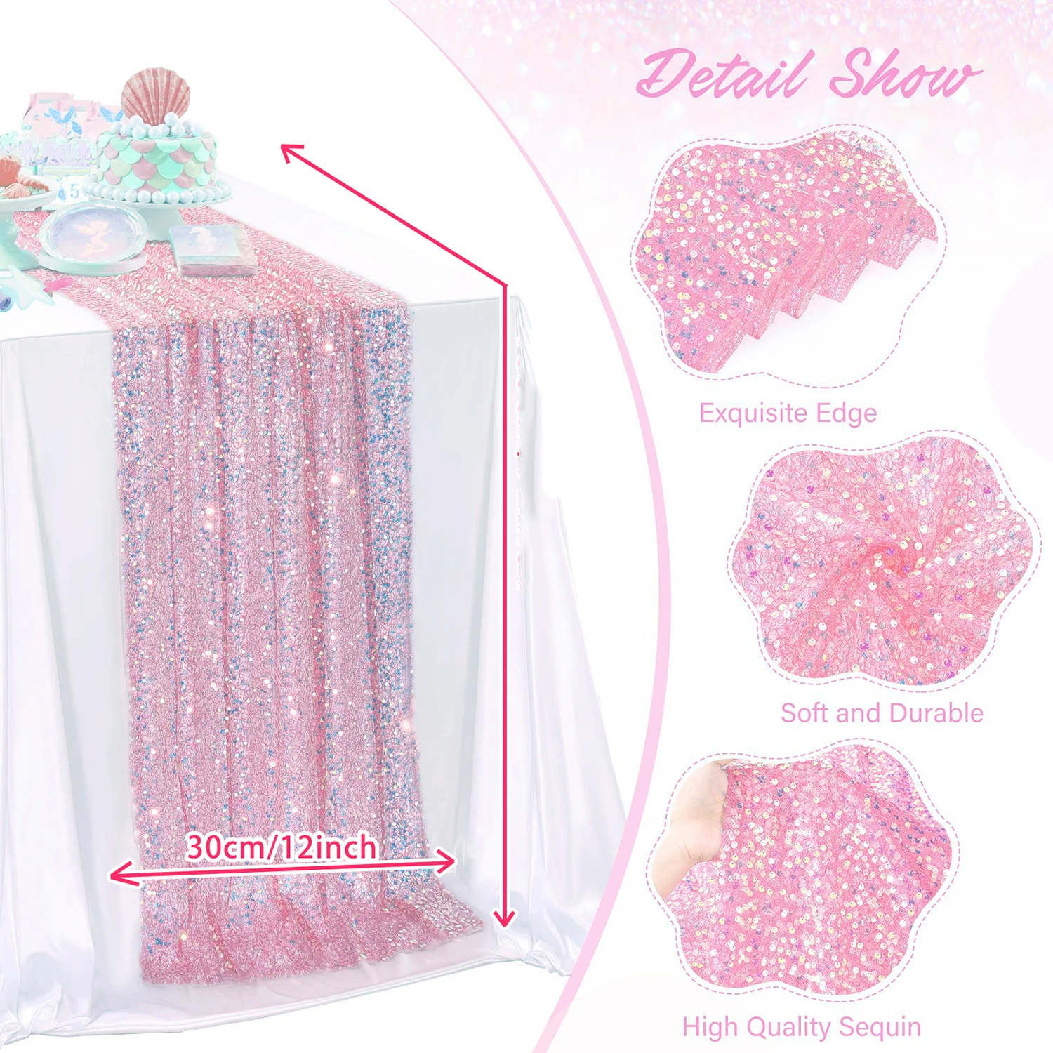 مجموعة من 4 مفرش طاولة مزين بالترتر قزحي الألوان حورية البحر مفرش طاولة لامع لحفلات الزفاف وأعياد الميلاد وديكور المورد