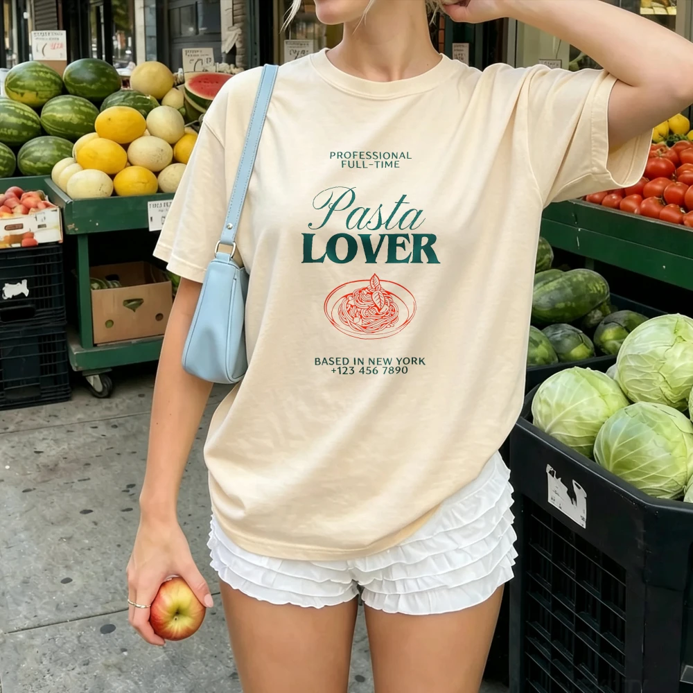 Professional Full Time Pasta Lover Vintage Stamp Spaghetti Graphic Print Women Cotton  Italian Cuisine Foodie Retro Casual Tees