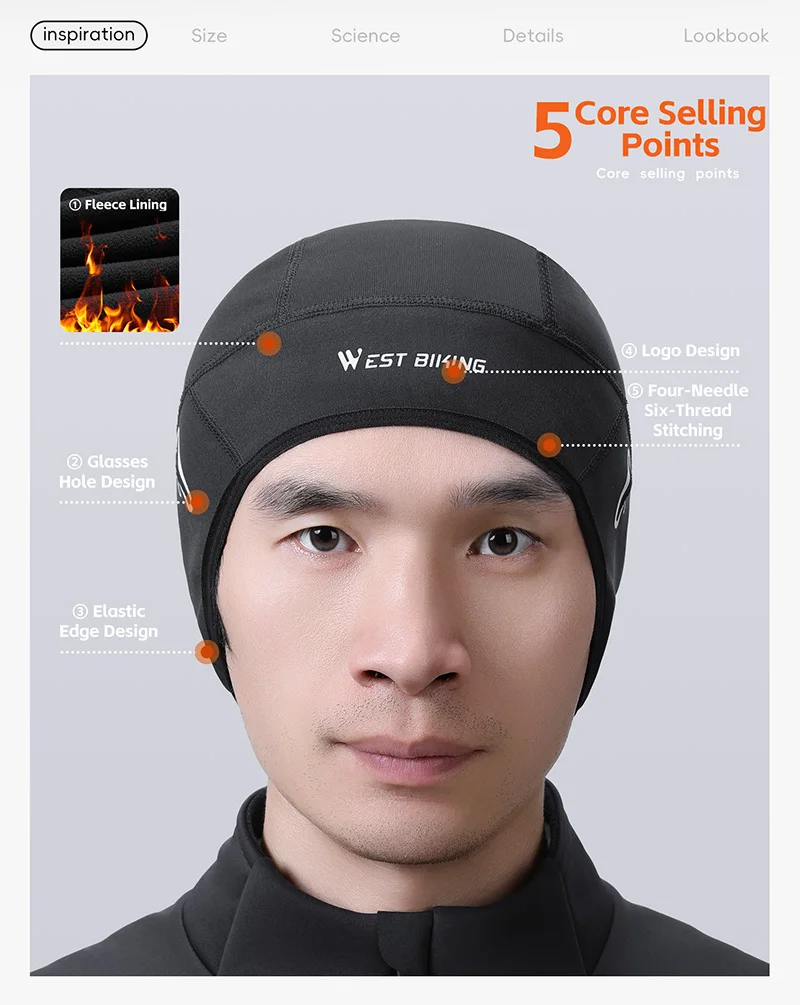 WEST BIKING Winter-Warm-Fahrradmütze, winddicht, Thermo-Fleece-Mütze, Ohrenschutz, bequeme Outdoor-Sportmütze, Laufen, Skifahren – Detail 2