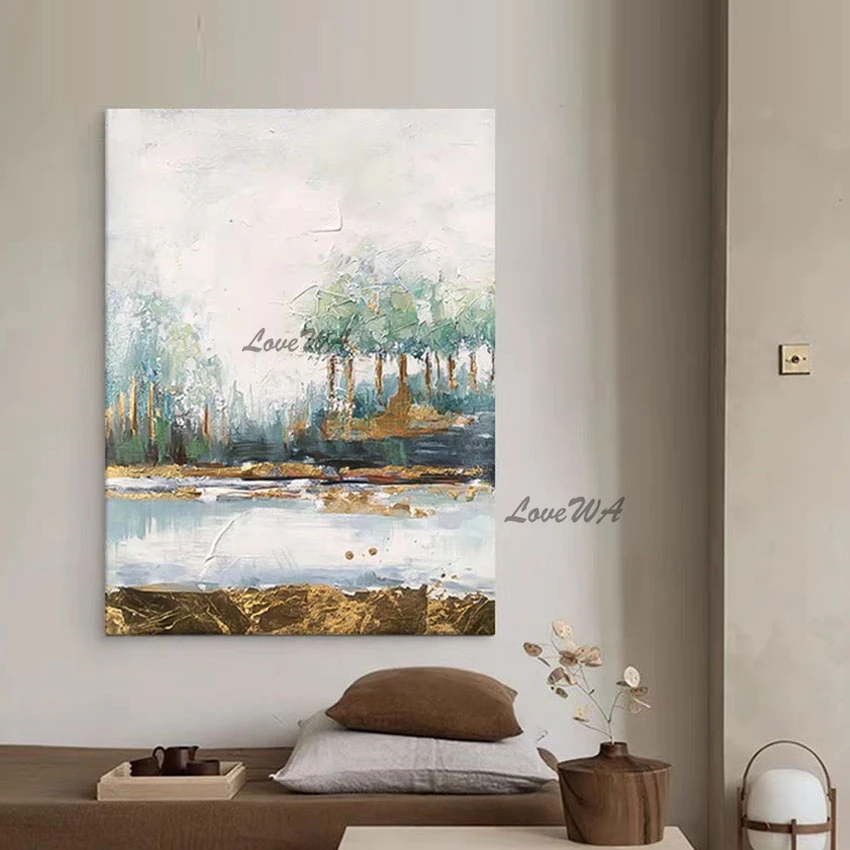 

Hand Painted Abstract Textured Canvas Painting, Quality Artwork, Trees Pictures Wall for Living Room, Home Decor, Wholesale