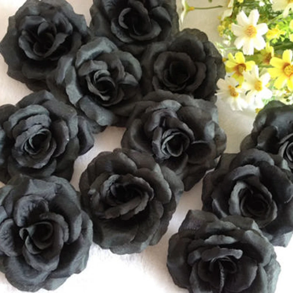 

Black 70mm Artificial Silk Flowers for DIY Wedding Party Crafts Embellishment Brooch Pins Satin Fabric Decorative Flower Black