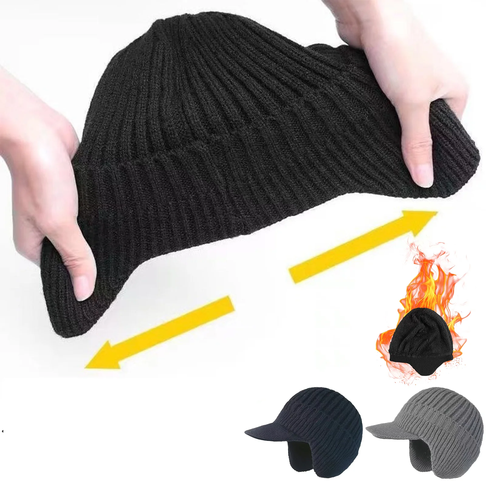 

Men Women Winter Soft Beanie With Brim And Ear Flaps Thicken Fleece-Lined Sports Caps Outdoor Warm Knit Hat For Cold Weather