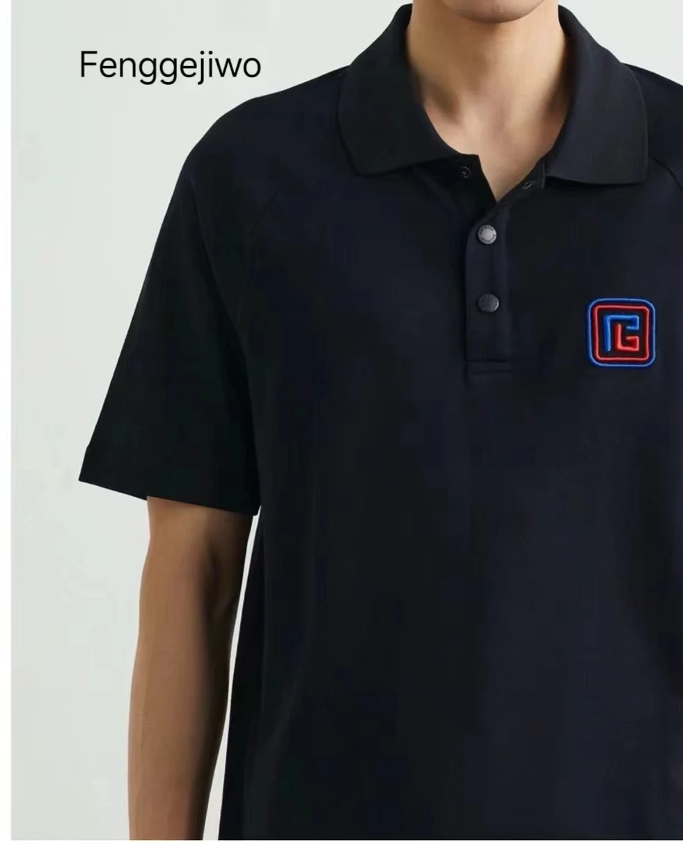 

Fenggejiwo New Men's Lapel T-shirt Logo Embroidery/Cotton Bead Short Sleeve POLO Shirt