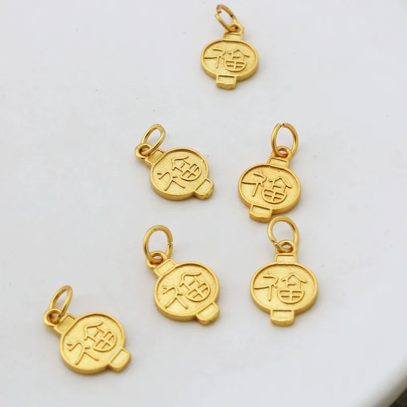 18K Matte Sand Gold Plated Hollow Lantern Fu Charms 10*15mm DIY Bracelet Necklace Jewelry Findings