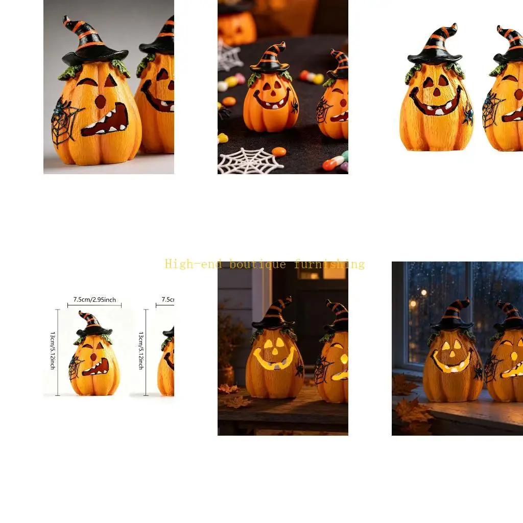 L9NB 2Pcs Halloween Mantels Cutout Pumpkin Figurine for Entry Table and Shelf Accent