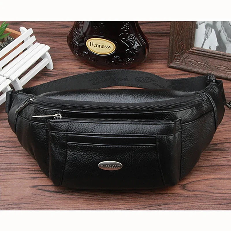 Genuine Leather Waist Fanny Pack Belt Bag For Men Travel Male Real Cowhide Cross Body LoopSling Chest Hip Bum Bags Purse