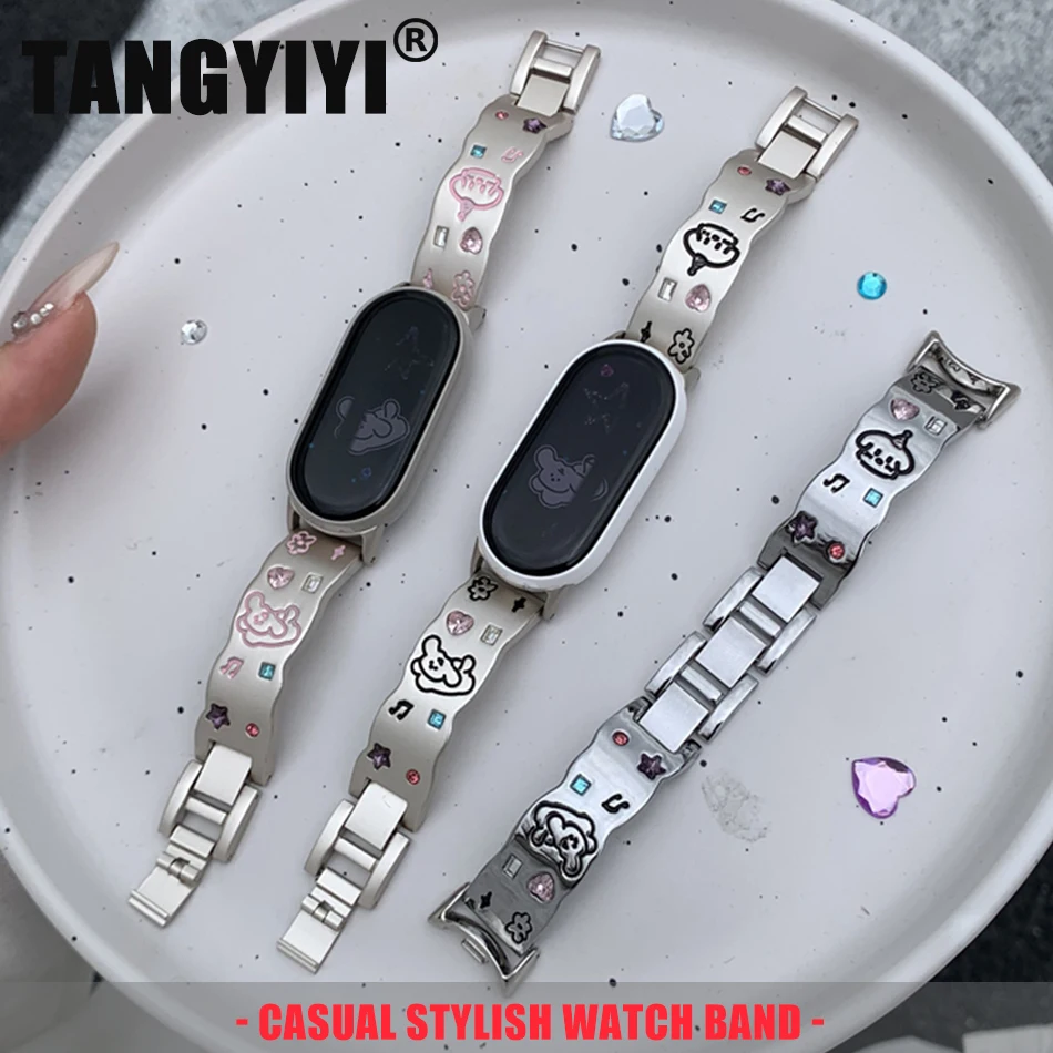 

Cute Dog Color Diamond Wave irregular Bracelet For Xiaomi Mi Band 10 8 9 Metal Strap For Miband 9 Pro 8 Pro Watch Band Wristband