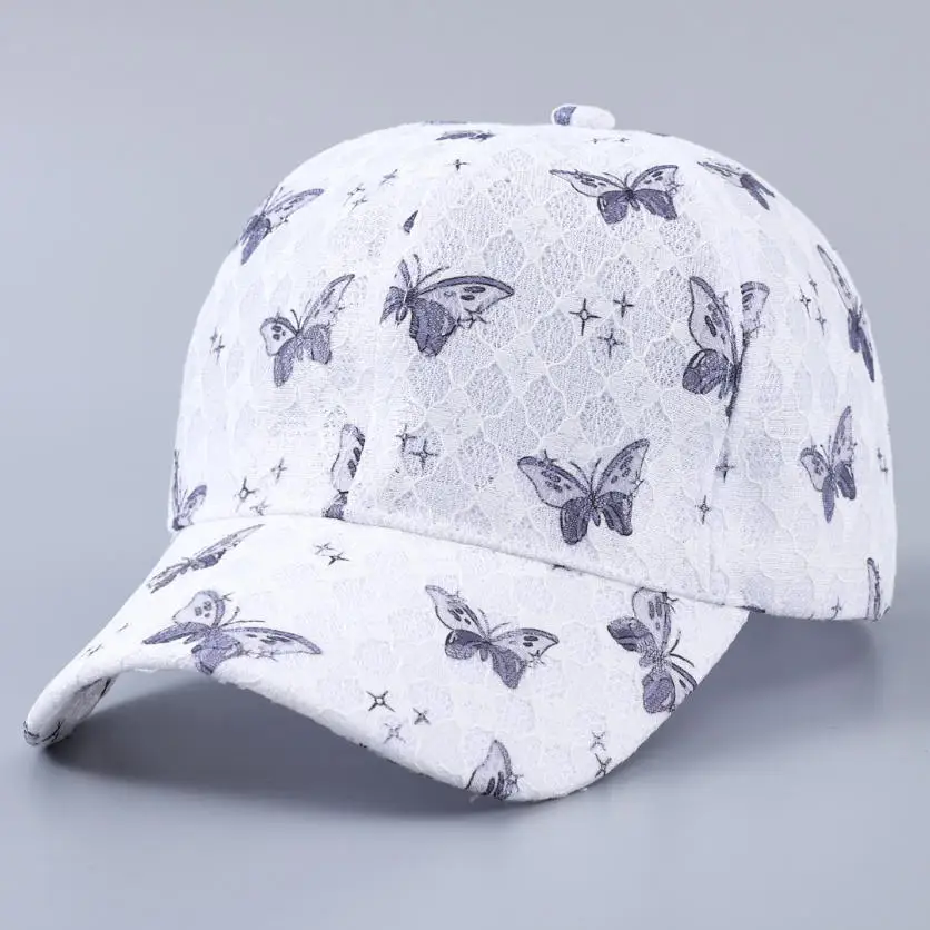 Lace Butterfly Print Decorative Baseball Cap, Spring and Summer Breathable Sports Sun Hat