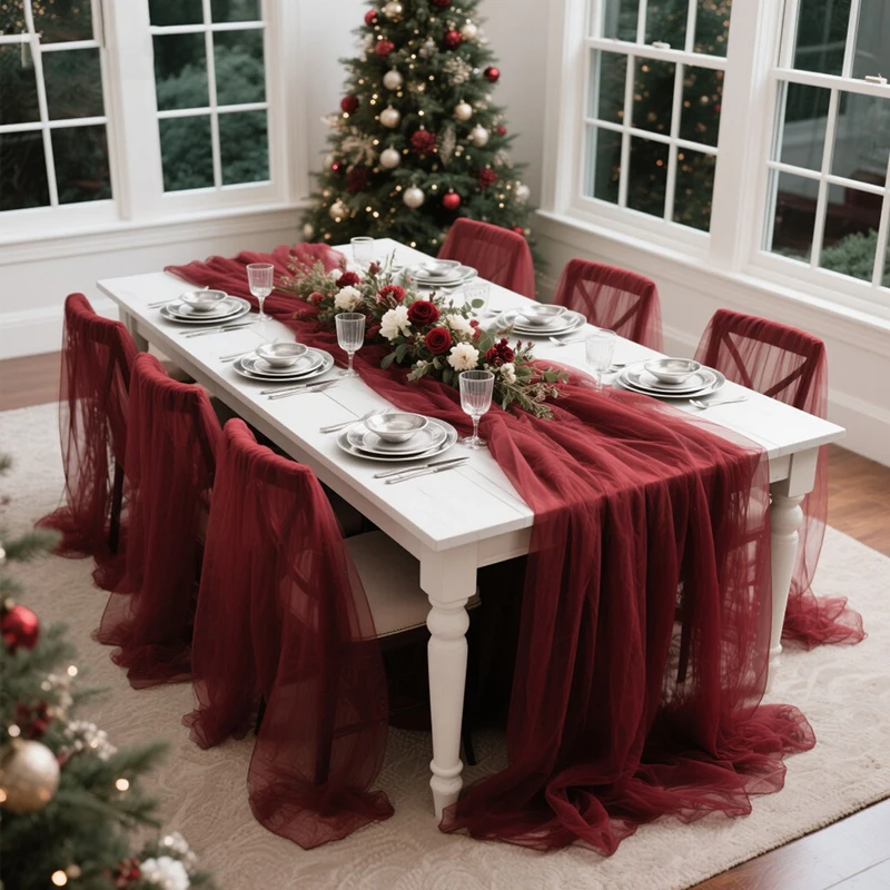 10Pcs Tulle Chair Sashes Wedding Decoration Sheer Fabric Table Runner for Birthday Party Banquet Aisle Chair Cover Tie Back Band
