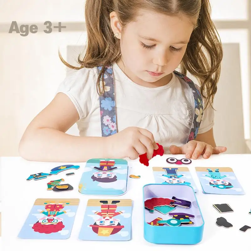 Puzzle magnétique 3D pour enfants, Expression de voyage, boîte en fer blanc, jeu d'éducation précoce, jouets d'imagination, cadeaux pour filles