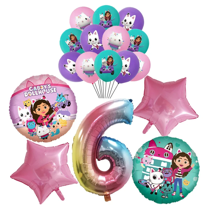 Gabby Puppenhaus Katzen Geburtstag Dekoration Ballon Einweggeschirr Katzenballons Kinder Gabby Puppenhaus Figuren Partyzubehör