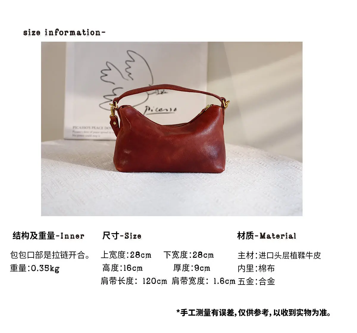 Einfache Organizer-Handtasche, handgefertigt aus echtem Leder, Damenhandtasche, modisch, lässig, luxuriös, aus Rindsleder, süße Umhängetasche. – Detail 3