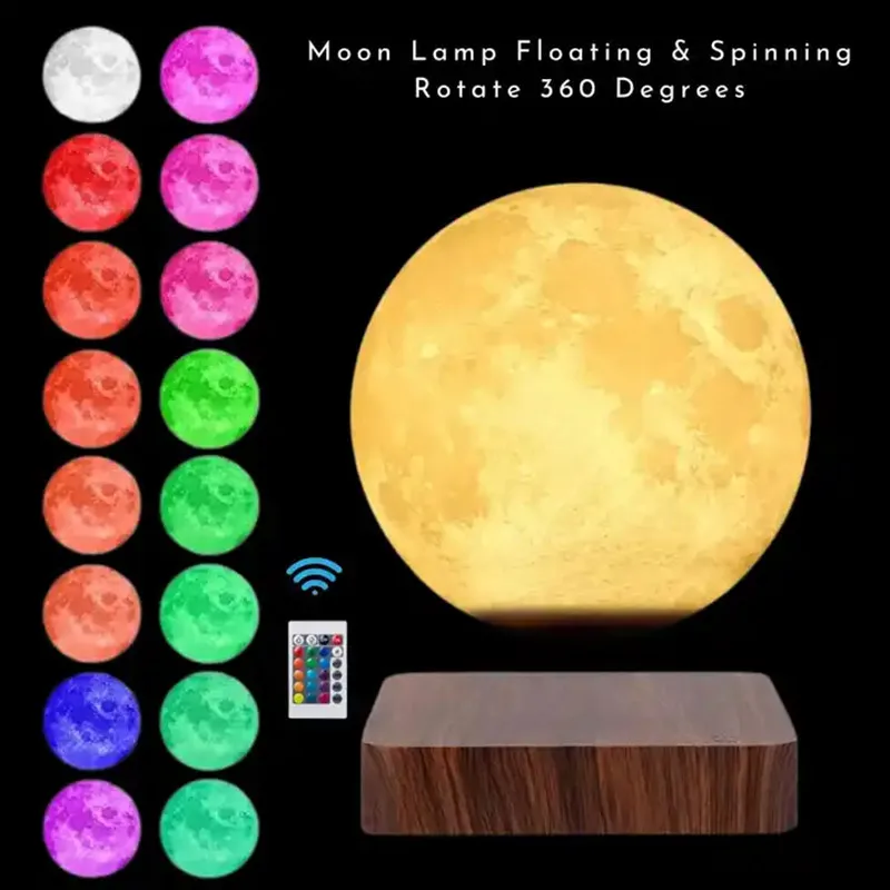 Maglev 3D Printed Moon Lamp New 16Colors Floating Moon With Remote Home Office Decorations Table Lamp Night Light Creative Gifts