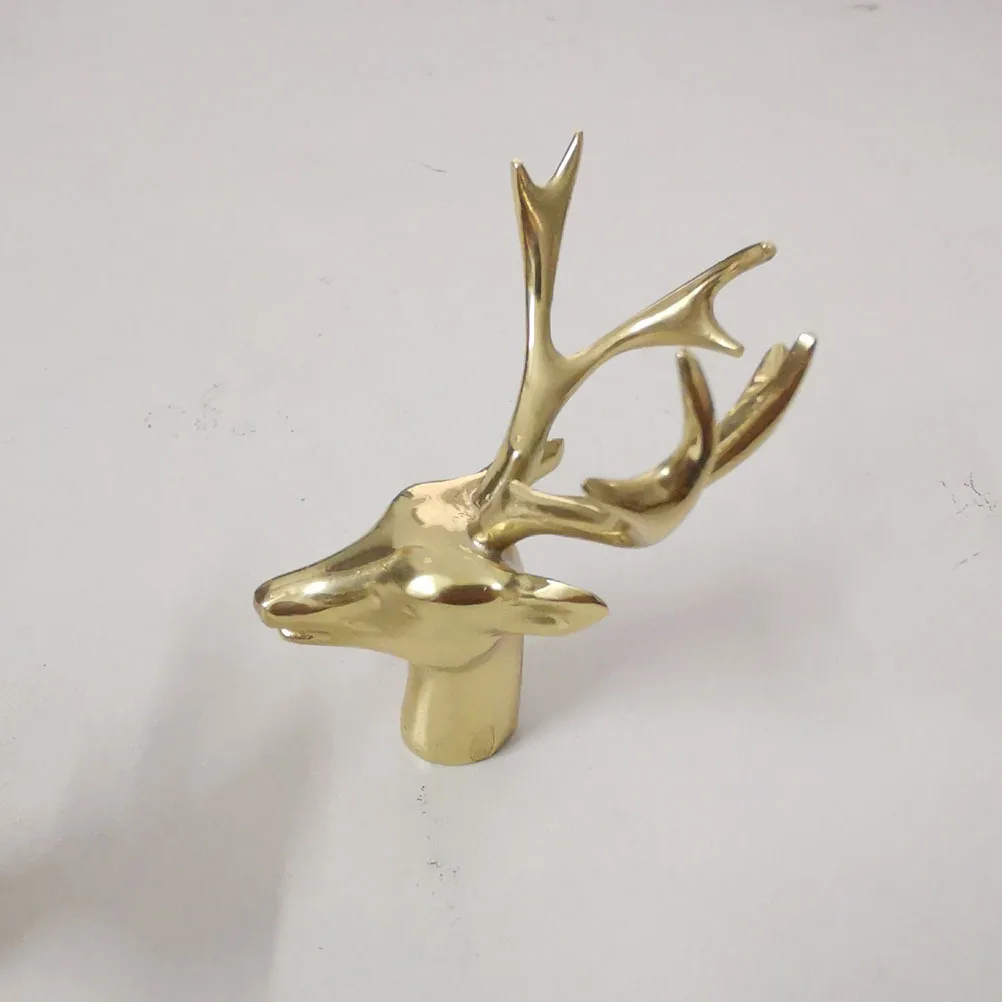 

1pc Brass Deer Head Decor Yellow Sturdy Handcrafted Metal Ornament For Living Room Bookshelf Desktop Home Decoration Resin