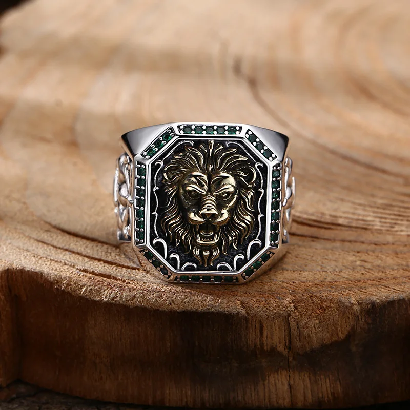 

Wholesale 925 sterling silver ring, lion square ring, ring opening, thai silver retro trendyy personalized jewelry