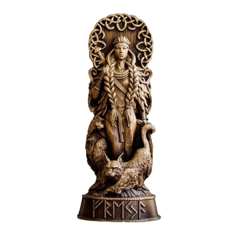 

Retro Nordic Gods Sculpture Carving Mythical Freya Statue Collectible Resin Crafts Myths and Legends Statue