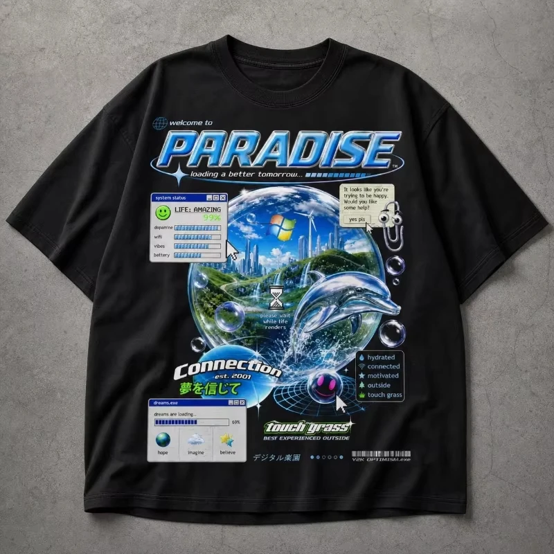 Frutiger Metro T-Shirt Y2K Grafik-Tee Frutiger Aero Mcbling 2026 Sommer Neu Herren Damen Mode Baumwolle Kurzarm Streetwear – Detail 3