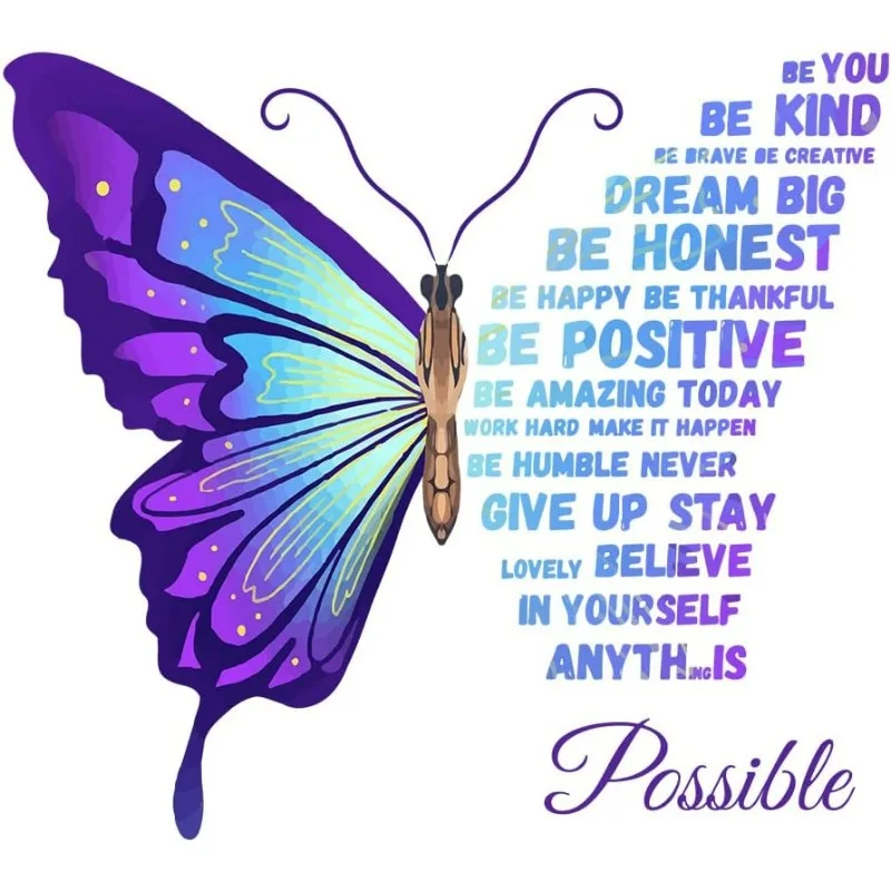 Butterfly Wall Stickers Inspirational Wall Decals Quotes Motivational Positive Saying Wall Decals Vinyl Phrase for Women Girls