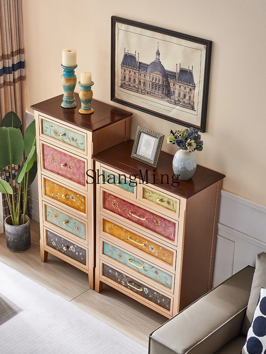 

CL painted champagne gold chest cabinet home living room simple bedroom storage retro hand-painted decorative chest cabinet