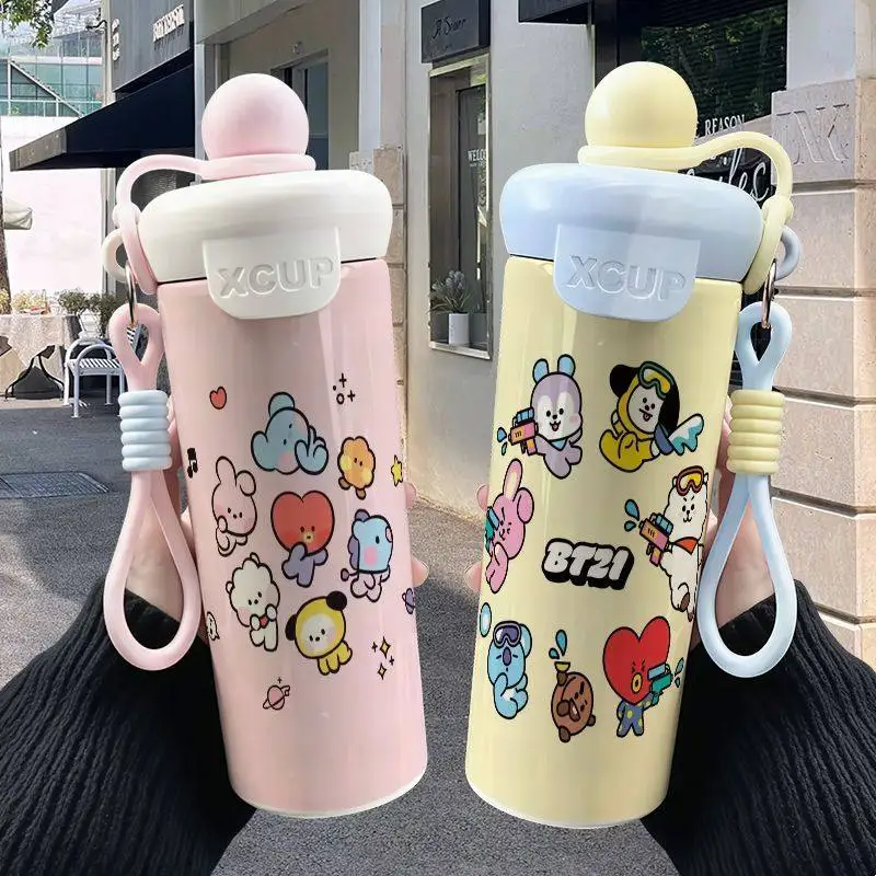 

Милый мультфильм Bt21 600 мл изолированная чашка большой емкости Koya Cooky Chimmy портативная чашка для питья чашка из нержавеющей стали 316, чашка
