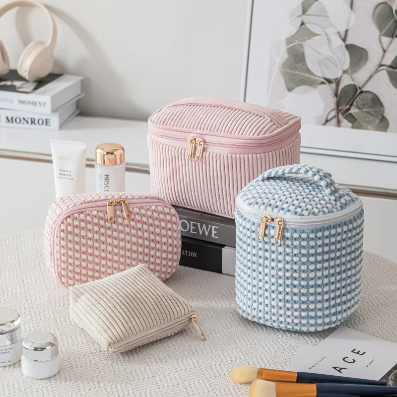 Corduroy Cosmetic Bag Travel Portable Lipstick Bag Organizer Handheld Washable Cosmetic Bag