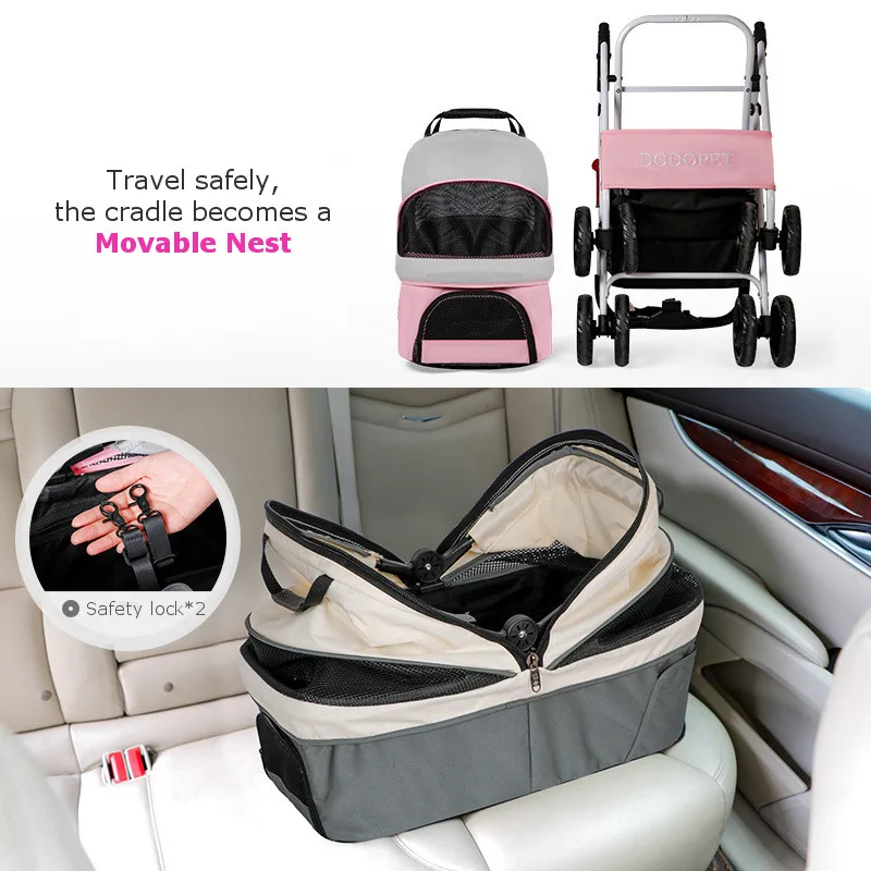 Stroller Travel Four-wheel Shock Absorption Folding Detachable Newborn Cat Stroller Dog Pull Cart Double-layer Lightweight