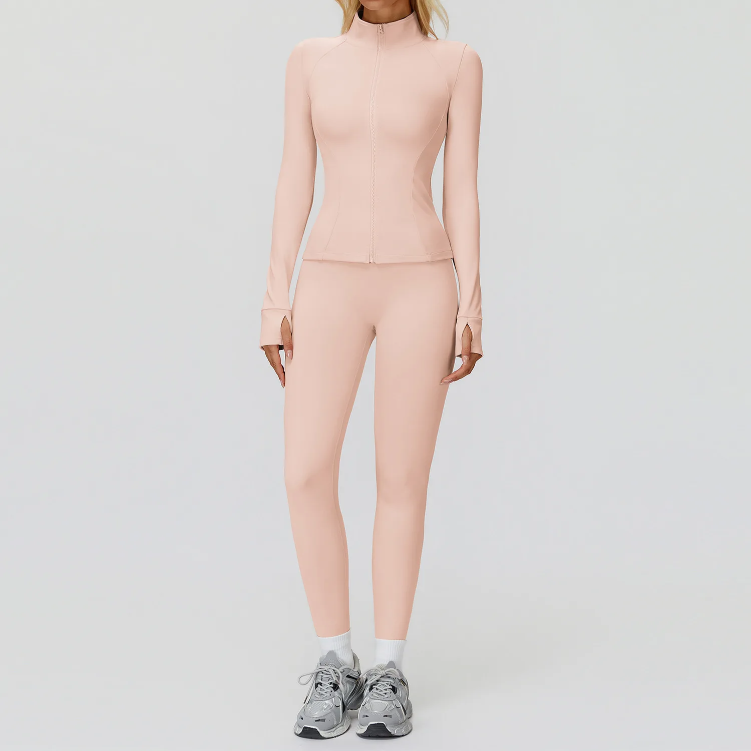 

2PCS Yoga Set Workout Sets Women Sportswear Gym Clothing Fitness Zipper Long Sleeve High Waist Leggings Sports Suits Yoga Suit