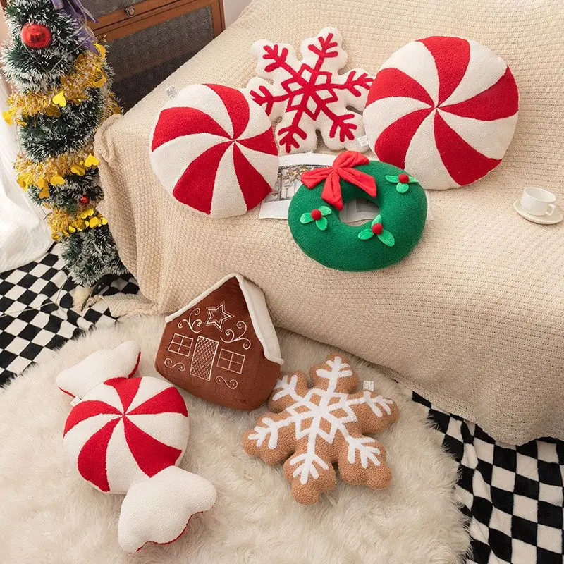 Christmas Pillow Snowflake Candy Red Decorative Pillow Photography Props Living Room Sofa Cushion