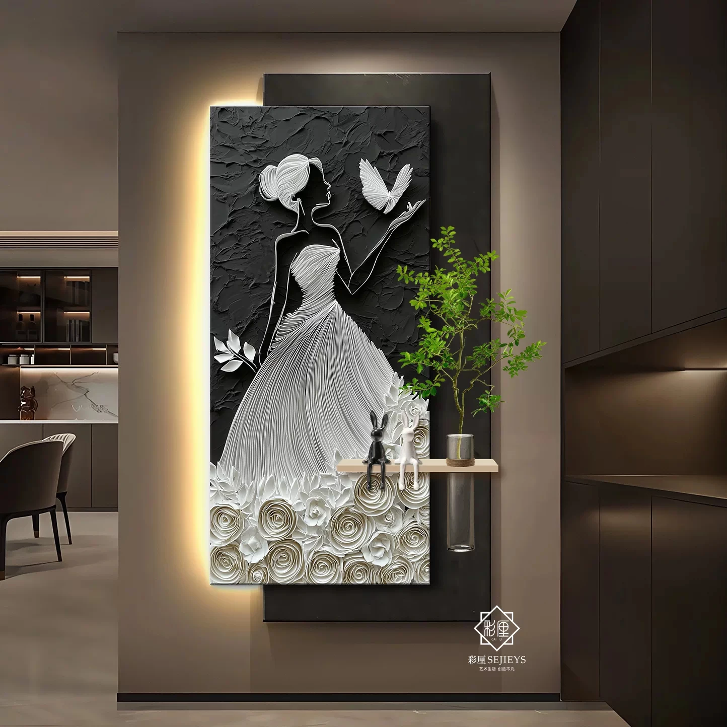Floral like brocade, high-end light luxury decorative painting art, three-dimensional sandstone hanging painting lamp