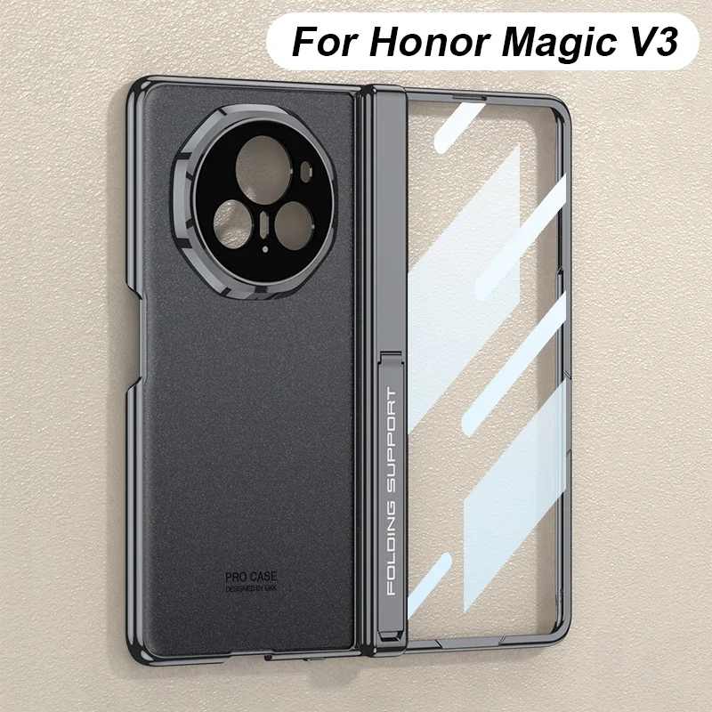 

GKK Luxury Plating Matte Case For Honor Magic V3 Magnetic Hinge Stand Case Outer Screen Glass Anti-Glare Hard Cover For Magic V3