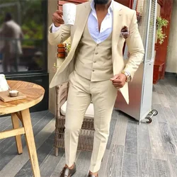 Full Men's Suit 2024 New in Solid Color Slim Blazer Pants Vest 3 Pieces Sets Elegant Formal Party Business Wedding Male Suits