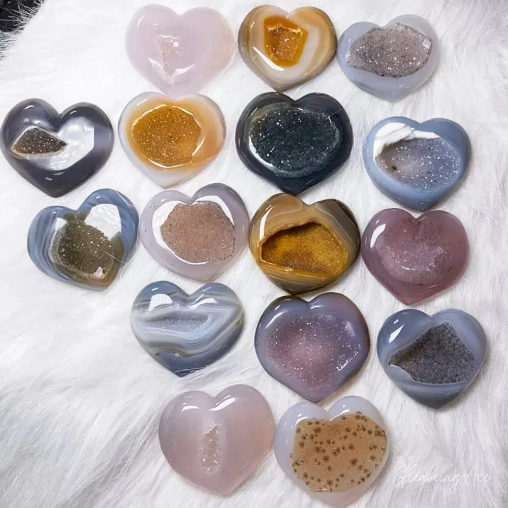 Natural Agate Geode Heart-Sshaped Mineral Ccrystal Collection Reiki Energy Hhealing Meditation Home Garden Decorative Gift