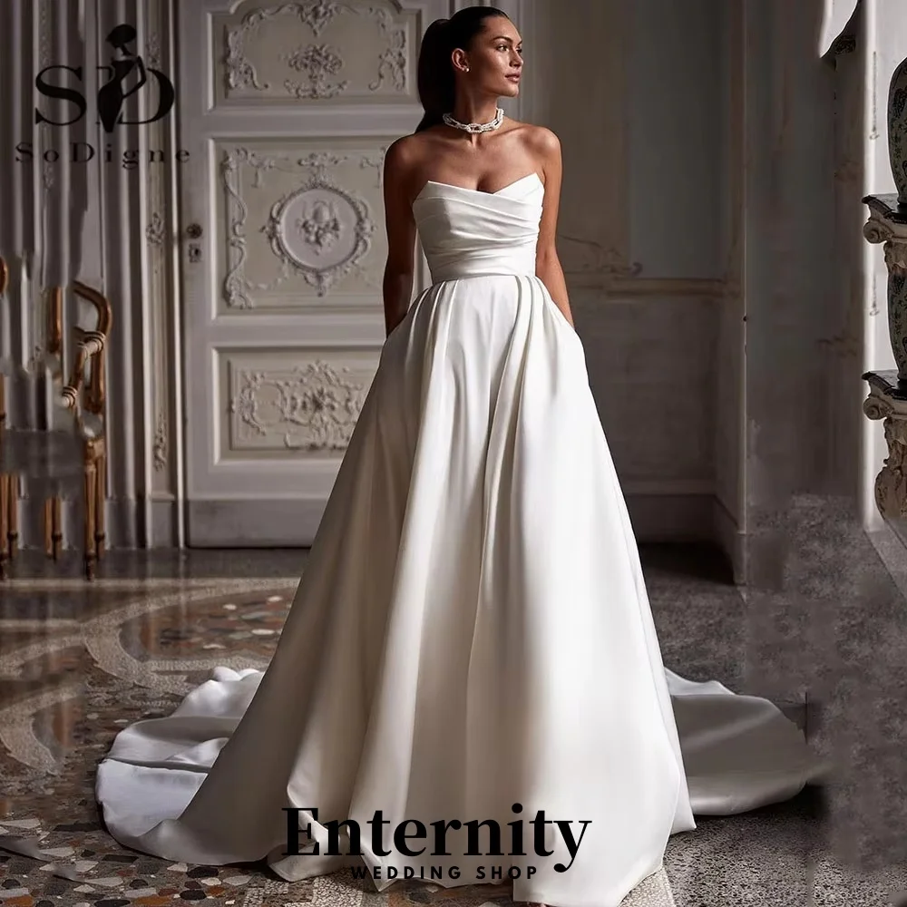 

Customized Exquisite V Neck Sleeveless Wedding Gown Charming A-line Floor Length Button Bridal Dresses Vestidos De Noiva