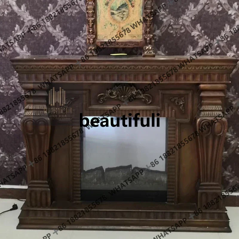 وصل حديثًا خزانة موقد من الخشب الصلب الأمريكي الداكن بطول 1.5 متر، فرن تسخين مزخرف، ديكور أساسي #1