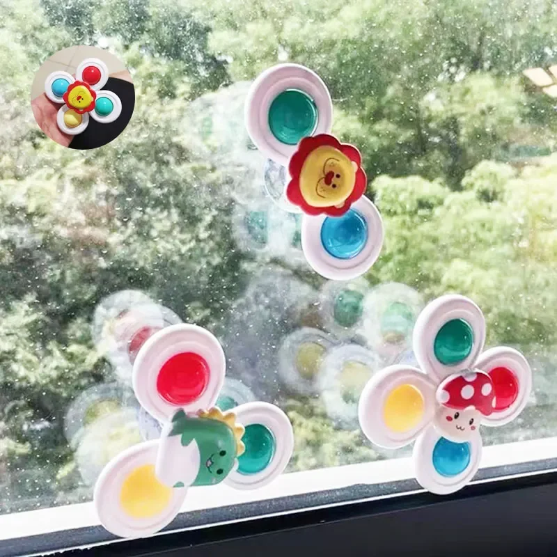 3PC Set Suction Cup Spinning Cartoon Animal Spinner Toys For Kids Window Baby High Chair Table Travel Bath Toy for Children Gift