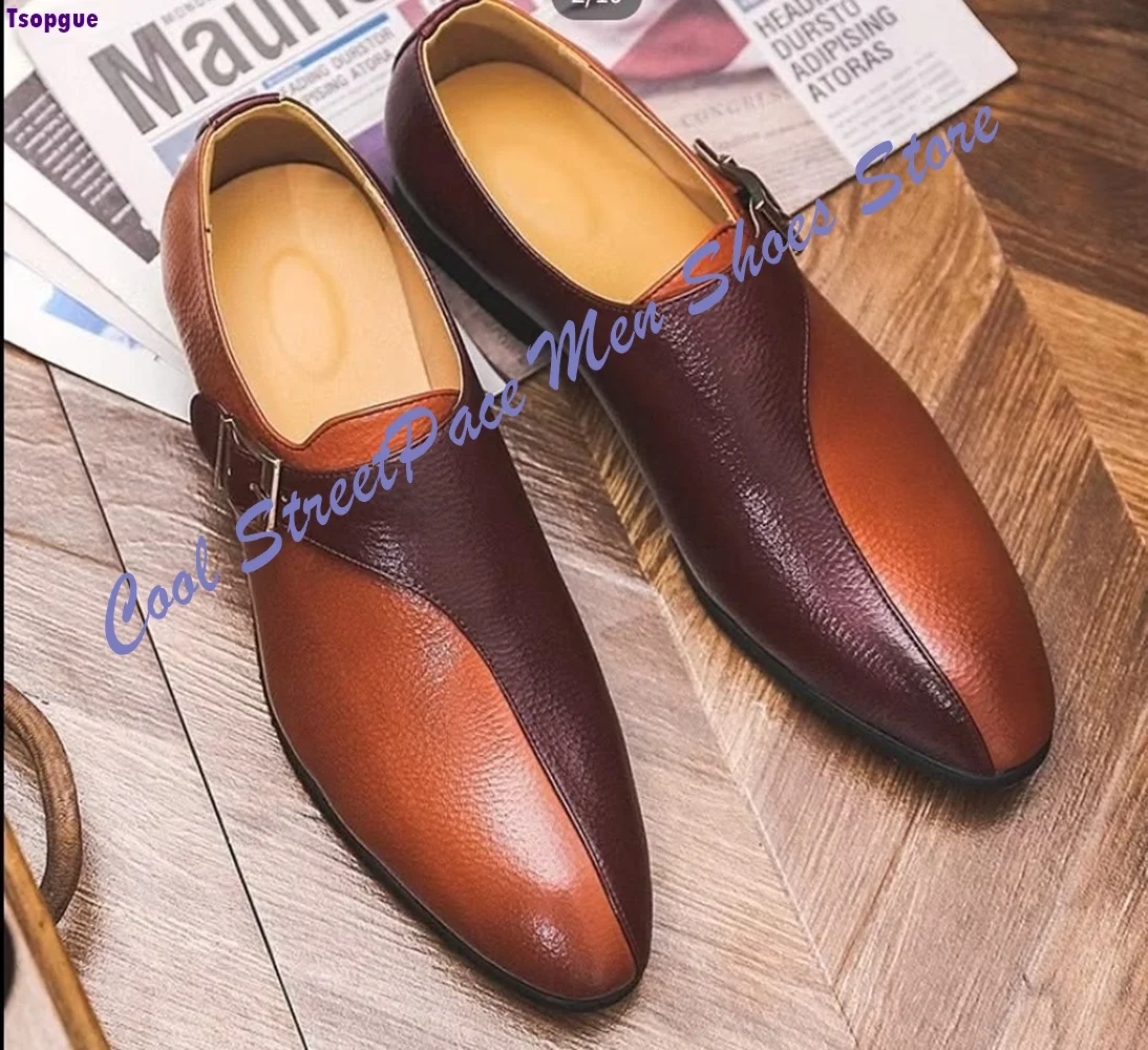 Men Black Yellow Two Tone Monk Strap Dress Shoes Flat with Pointed Toe Wedding Party Dress Shoes 2026 Fashion Zapatillas Mujers
