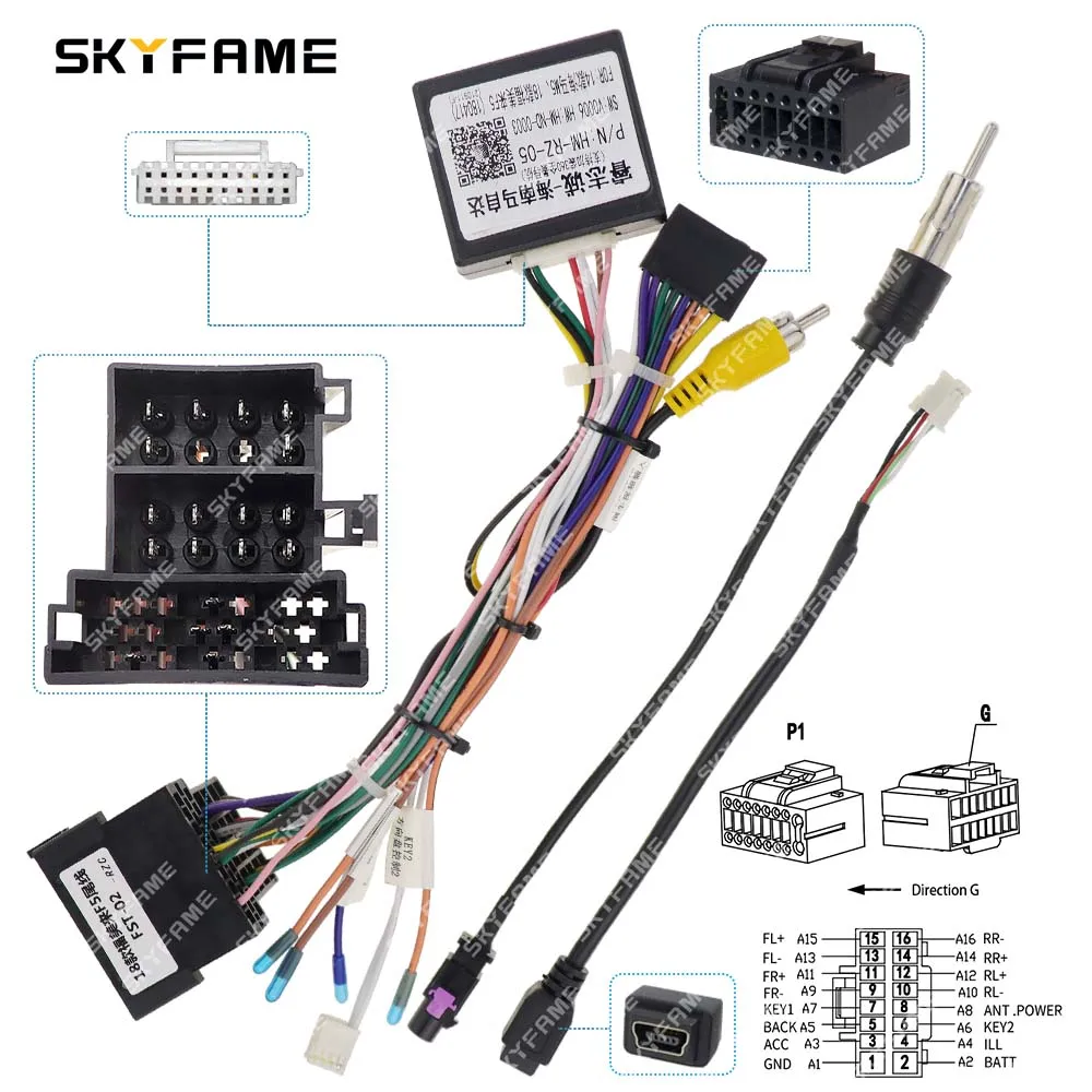 SKYFAME-Adaptador de arnés de cableado para coche, decodificador de caja Canbus, Cable de alimentación de Radio Android para Haima Family F5 M5, 16 pines