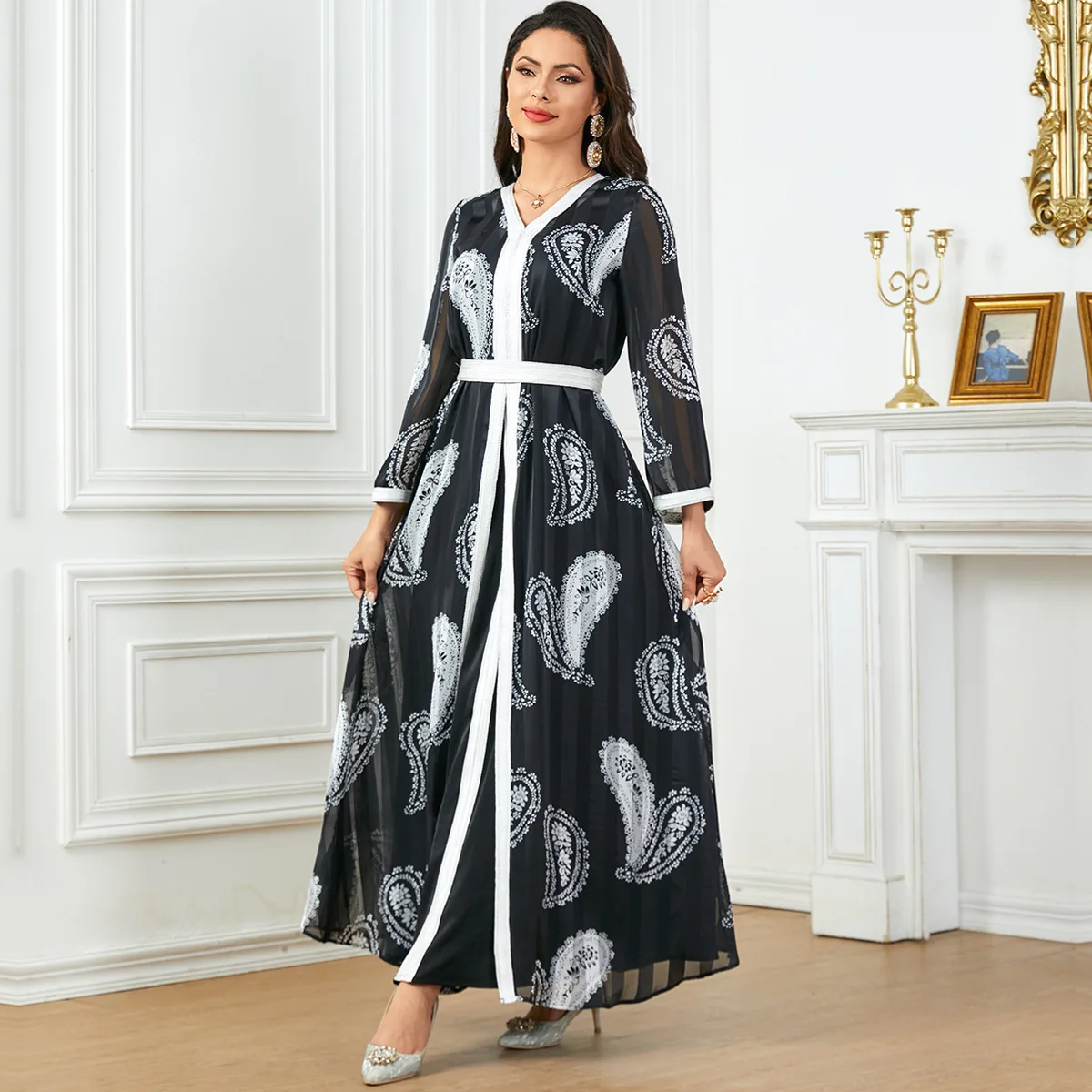 3777 long robe women's Gulbang Festival comfortable casual long sleeved two-piece dress set