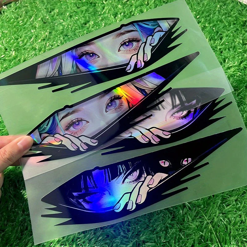 

2PCS/SET JDM Holographic and Regular Anime Eye & Hand Decals - Perfect for Personalizing Vehicles and Electronic Devices.