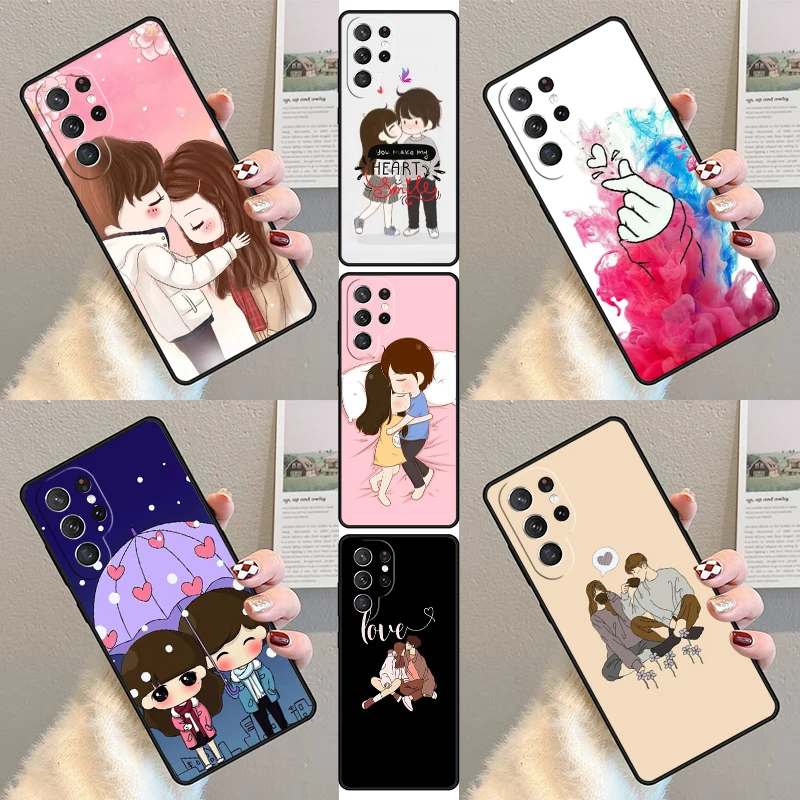 

Cute Boy Girl Couple Phone Case For Samsung Galaxy S23 S21 S20 FE S24 S25 S22 Ultra Note 10 20 Plus Silicone Cover