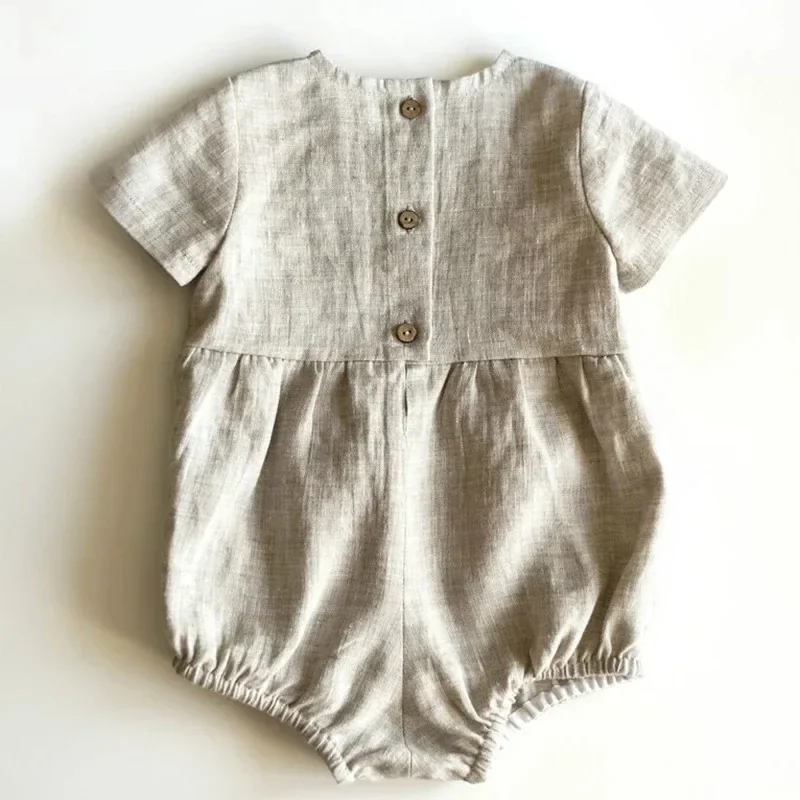 

Summer New Korean Style Toddler Baby 0-12M Boys Girl Romper Cotton Short Sleeve Cotton Linen Infant Baby Girls Boys Jumpsuit