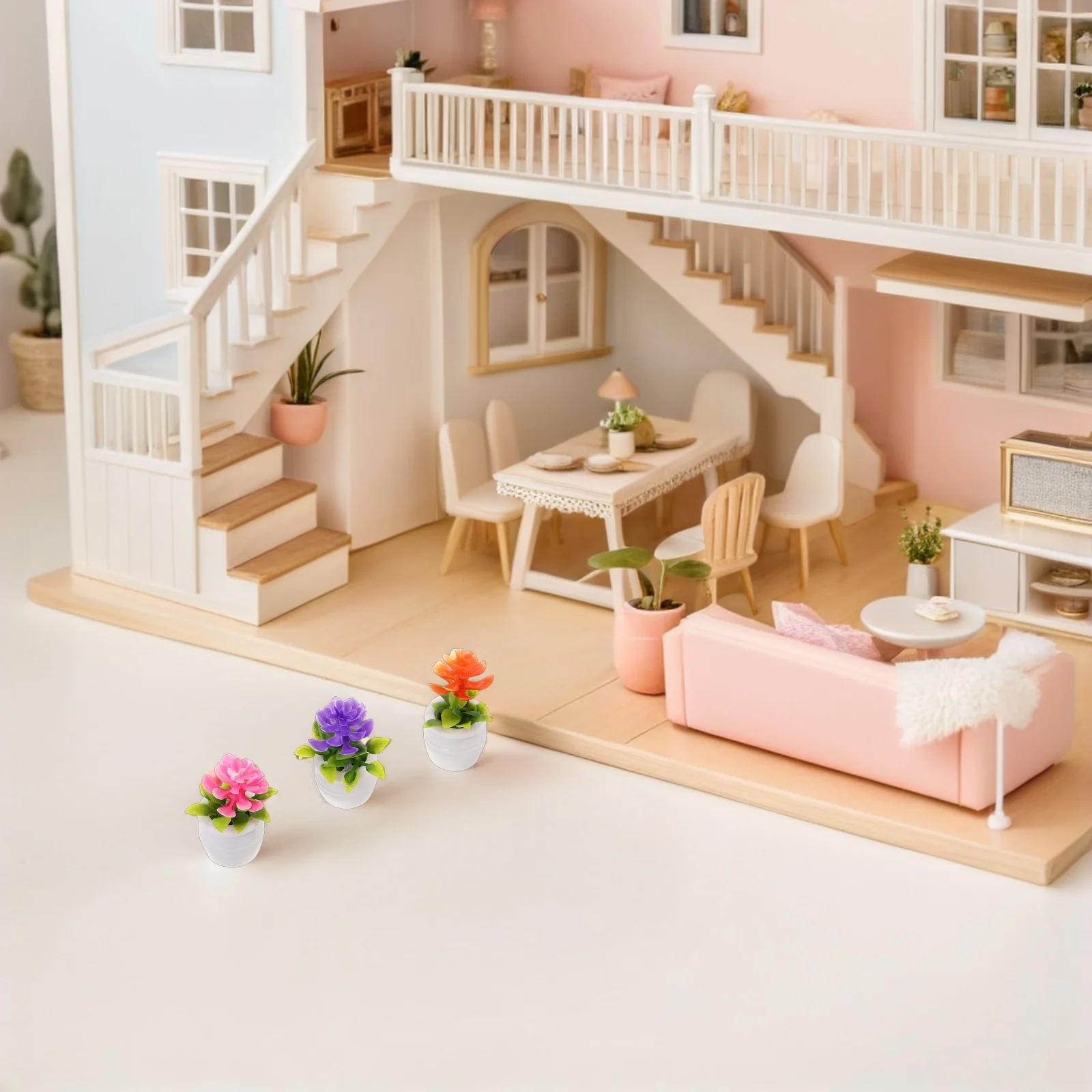 

9Pcs Miniature Potted Plants Artificial Colorful Plastic Flower Pots Miniature Landscape Decorations Small Indoor Garden Decor