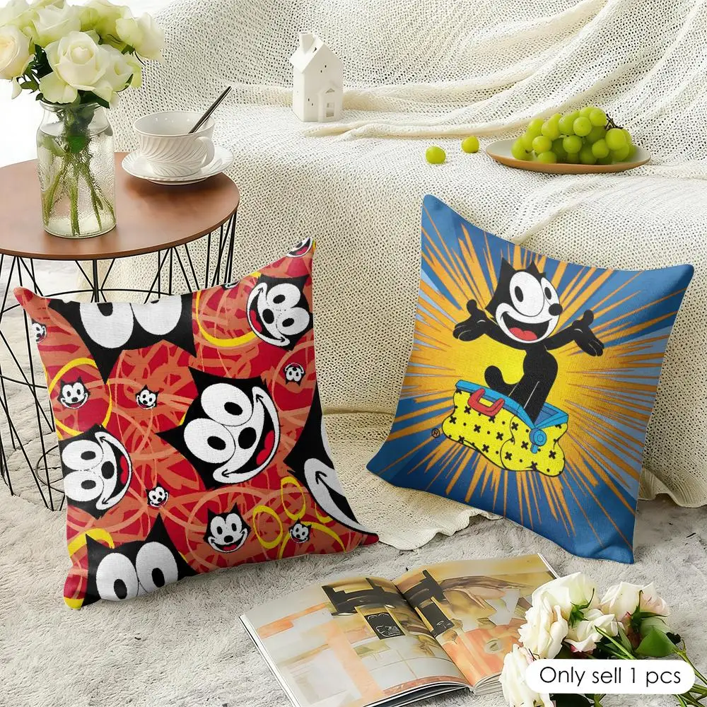 F-Felix The Cat Exquisite Cushion Cover Natural Linen Organic Fabric Double-Sided Printing Sofa Home Decor Gift Pillow Case