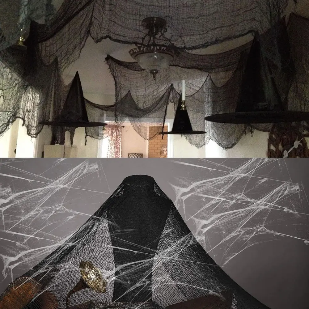 1/2Pcs Halloween Black Creep Cloth Spider Web Spooky Gauze Net Fabric Cloth for Halloween Decoration 2024 Outdoors Party Decor