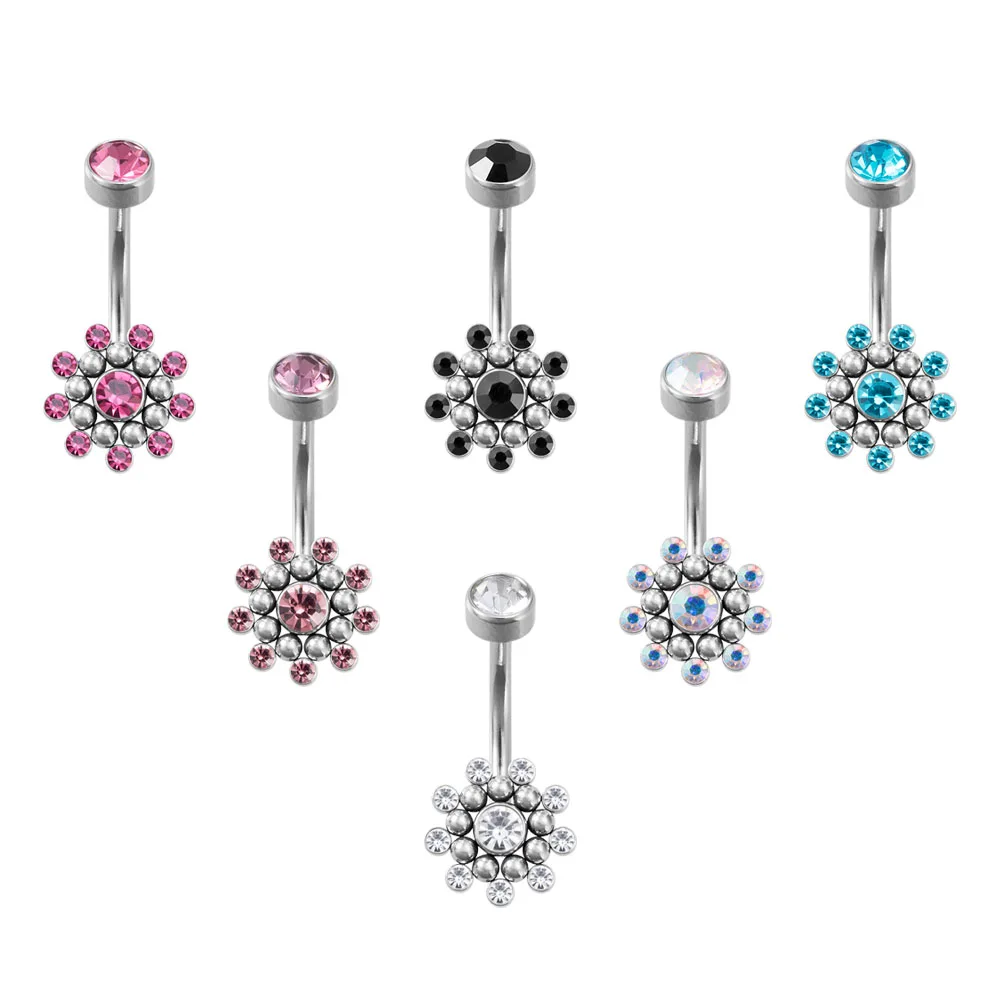 1Pc Crystal Bling Sunflower Belly Rings Titanium Belly Navel Piercing Sexy Belly Button Ring Fashion Women\'s Body Jewelry