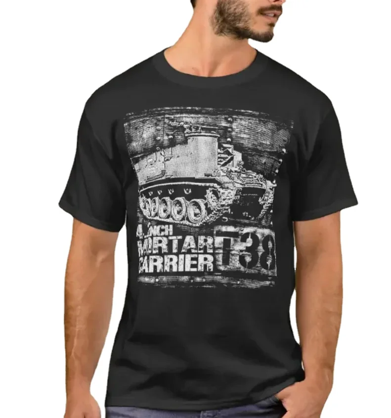 

Американская самоходная футболка WW II T38 4,2 дюйма для переноски ступы. Летняя Хлопковая мужская футболка с коротким рукавом и круглым вырезом...
