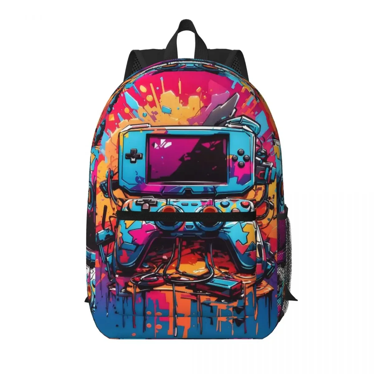 Game Controller Graffiti Design Student Backpack School Bag Hiking Travel Daypack for Boys Girls Bookbag Shoulder Bags