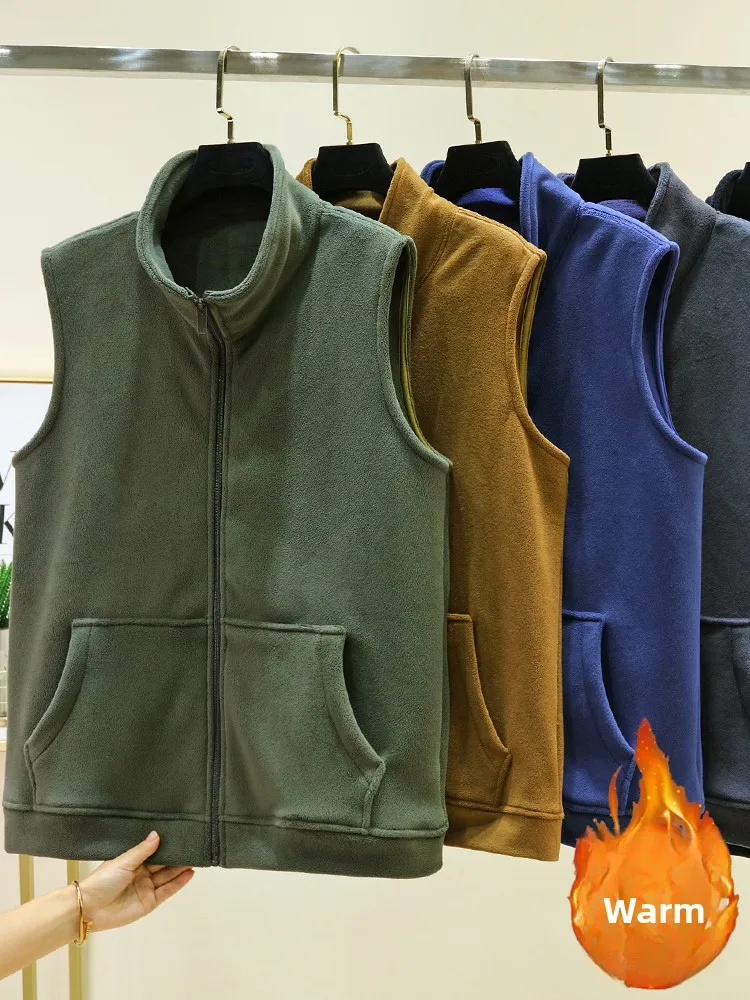 

Thiened Fce Zipper Sle Stand Collar Vest Men's Winter Warm Top Svel Outerwear July Deer Loose Fit Basic Sle