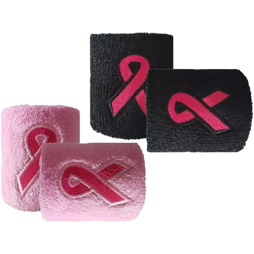 

4Pcs Sweat Absorbing Wristbands Breast Cancer Awareness Pink Ribbon Sports Wrist Support Polyester Fitness Braces Running