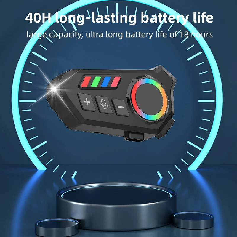 Motorcycle Helmet Bluetooth Headset V5.4 Noise Cancelling Intercom For 2 Riders Long Range 10km Earphones With 40H Usage Time